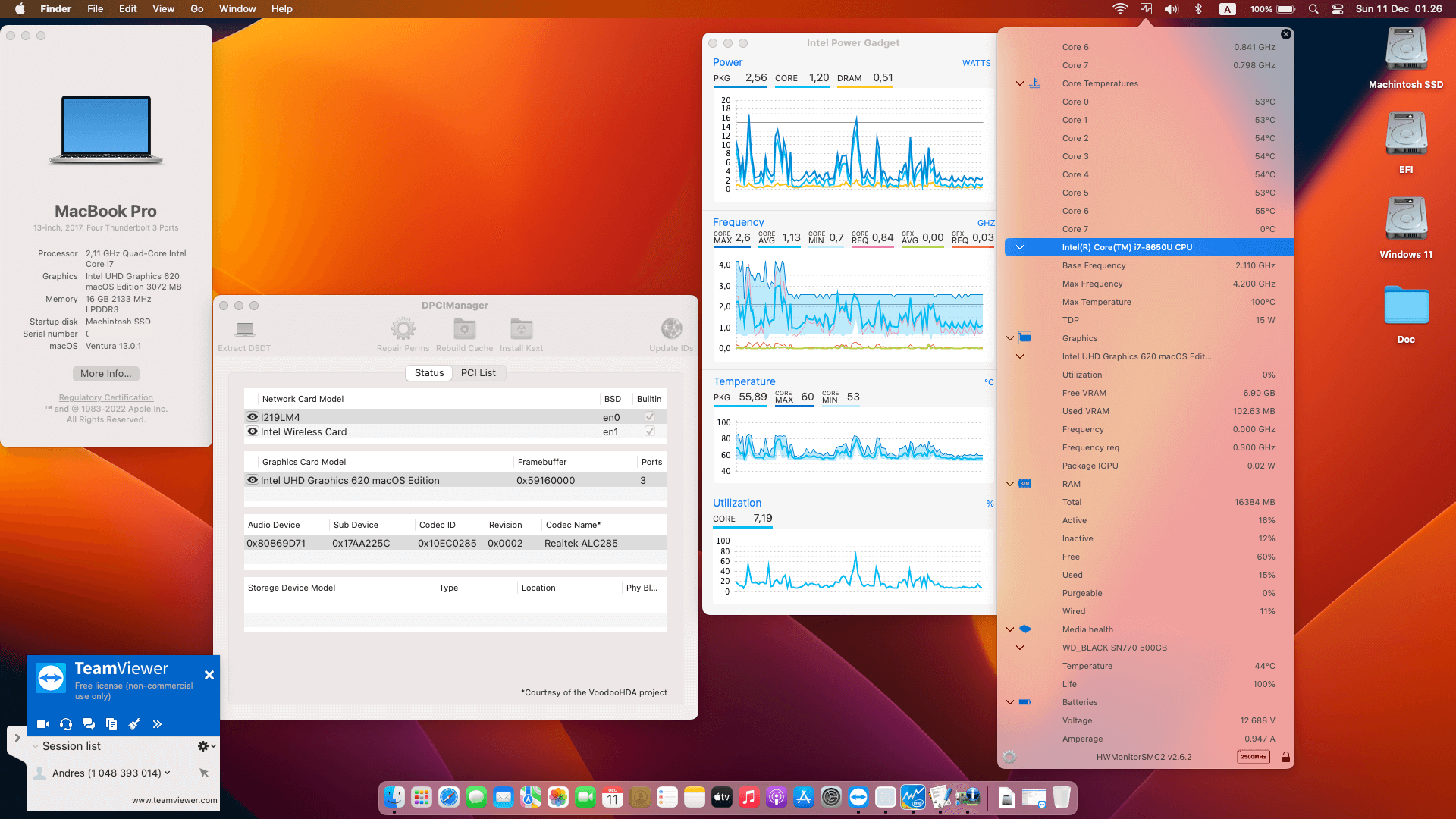 Success Hackintosh macOS Ventura 13.0.1 Build 22A400 in Lenovo Thinkpad X1 Carbon 6th Gen
